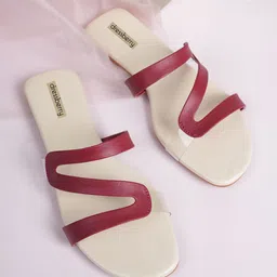 DressBerry Maroon Open Toe Flats-13