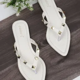 DressBerry White Embellished Open Toe Flats-57