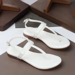 DressBerry White Open Toe T-Strap Flats-image-22