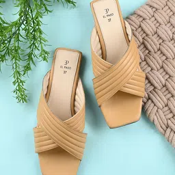 El Paso Striped Criss-Cross Strap Open Toe Flats-18