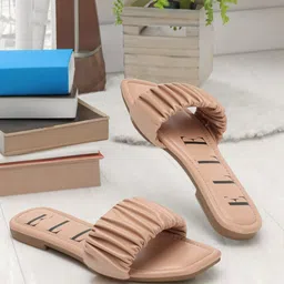 ELLE Textured Open Toe Flats-4
