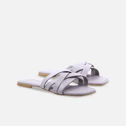 yellowsoles Women Lavender Textured Open Toe Flats-image-34