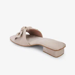 DressBerry Beige Textured Open Toe Block Heels With Bows image 5