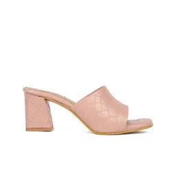 ELLE Peach-Coloured Textured Block Mules image 2