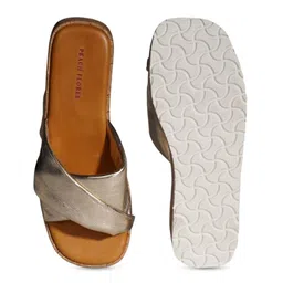 Peach Flores Open Toe Leather Platform Heels image 2