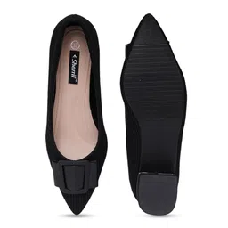 Sherrif Shoes Pointed Toe Textured Block Pumps With Bows image 5