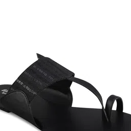 Anouk Black Embellished Fabric Open One Toe Flats image 5