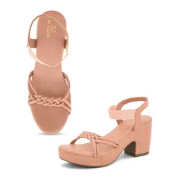 XE Looks Textured Open Toe Block Heels image 5