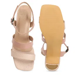 ICONICS Textured Open Toe Block Heels With Buckles Closure image 4