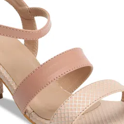 ICONICS Textured Open Toe Block Heels With Buckles Closure image 5