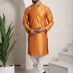 SOJANYA Men Orange & White Ethnic Motifs Printed Regular Kurta with Churidar-picture-46