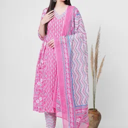 JANAKDULARI CREATION Floral Printed Gotta Patti Pure Cotton Kurta With Trouser & Dupatta-picture-13