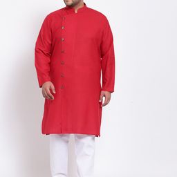 plusS Men Red & White Regular Pure Cotton Kurta with Pyjamas-image-44