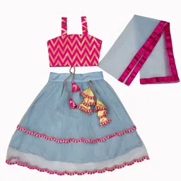 BAESD Girls Geometric Printed Lehenga With Blouse & Dupatta-image-7