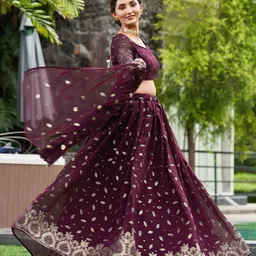 Warthy Ent Embroidered Thread Work Semi-Stitched Lehenga & Unstitched Blouse With Dupatta-picture-56