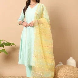 FIORRA Striped Regular Pure Cotton Kurta with Trousers & Dupatta-18