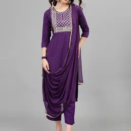 NYPA Women Ethnic Motifs Printed Regular Kurta with Trousers & With Dupatta-11