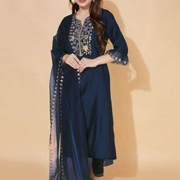 KALINI Women Floral Embroidered Regular Kurta with Trousers & With Dupatta-picture-9