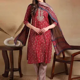 KALINI  Floral Embroidered Straight Kurta with Trousers & Dupatta-picture-52
