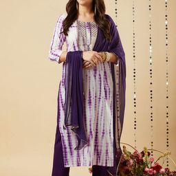 GoSriKi Shibori Dyed Zari Straight Kurta With Trousers And Dupatta-image-68