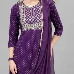 NYPA Women Ethnic Motifs Printed Regular Kurta with Trousers & With Dupatta image 5