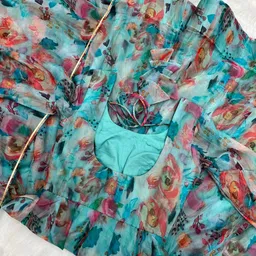 GRISHU COLLECTION Abstract Printed Round Neck Anarkali Kurta With Trouser & Dupatta image 5