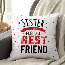 Indigifts White Sister Is A Best Friend Quote Printed Cushion With Filler-image-98
