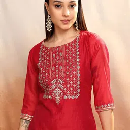 Vishudh Women Floral Embroidered Regular Thread Work Kurta with Palazzos-image-12