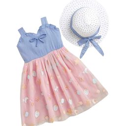 Hopscotch Pink & Blue Embellished Net Dress with Hat-picture-11