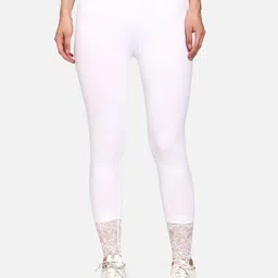 Outflits Women White Solid Ankle-Length Leggings With Lace-image-57