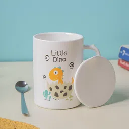 MARKET99 Off White & Yellow Printed Ceramic Glossy Mug With Lid & Spoon 400 ml-30