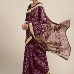 Anouk Burgundy & Gold-Toned Ethnic Motifs Printed Bhagalpuri Saree-picture-3