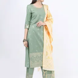 Vishudh Women Green Ethnic Motifs Kurta with Palazzos & With Dupatta-image-67