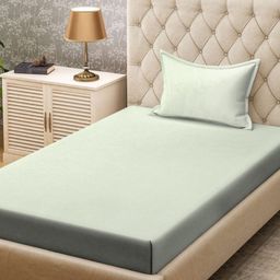 KLOTTHE Green 300TC Single Bedsheet & Pillow Cover-image-27