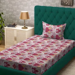 KLOTTHE Pink & Beige Ethnic Motifs Printed 300TC Single Bedsheet & Pillow Cover-image-66