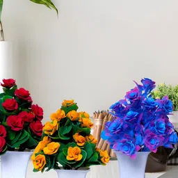 GW CREATIONS Blue & Green 3 Pieces Berry Artificial Flowers With Pots-17