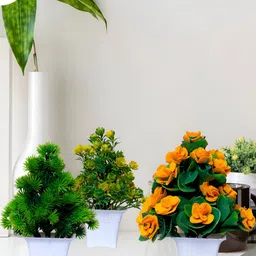 GW CREATIONS Green & Orange 3 Pieces Berry Artificial Flower With Pot-36