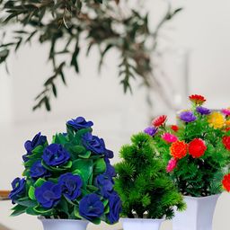 GW CREATIONS Blue and Green 4 Pieces Berry Artificial Flower With Pot-22