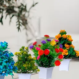 GW CREATIONS Orange and Green 4 Pieces Berry Artificial Flower With Pot-21