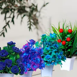 GW CREATIONS Green 4 Pieces Berry Artificial Flower With Pot-40