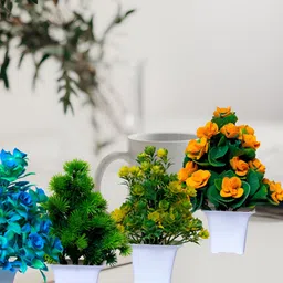 GW CREATIONS Blue & Green 4 Pieces Berry Artificial Flowers With Pots-11