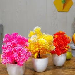 GW CREATIONS Yellow and Pink 3 Pieces Daisy Artificial Flower With Pot-19