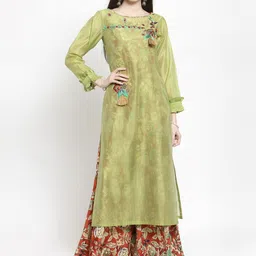KALINI Floral Embroidered Round Neck Straight Kurta With Inner-picture-29