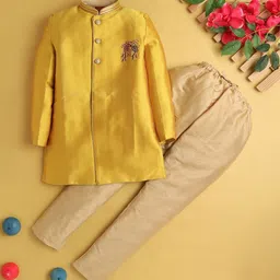 BAESD Boys Floral Embroidered Regular Beads and Stones Kurta with Pyjamas-12