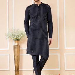 See Designs Striped Straight Thread Work Pure Cotton Kurta with Pyjamas-image-59