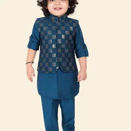 Ethniks Neu-Ron Boys Sequinned Silk Chiffon Kurta with Pyjamas & Nehru Jacket-image-14