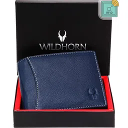 WildHorn Men Blue Textured Leather Two Fold Wallet with RFID-16
