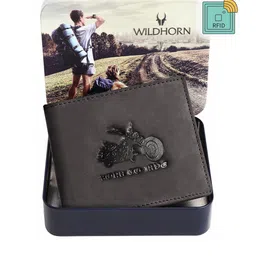 WildHorn Men Grey Leather Two Fold Wallet with RFID-11
