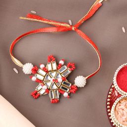 PANASH- Unisex Gold Plated Beaded Floral Shaped Thread Rakhi With Roli Chawal-image-64