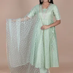 HERE&NOW Green & Gold-Toned Ethnic Motifs Embroidered Dupatta-picture-44